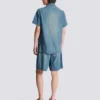 Short-sleeved pyjama shirt in faded denim