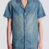 Short-sleeved pyjama shirt in faded denim