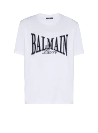 Short-sleeved T-shirt with flocked Balmain College print