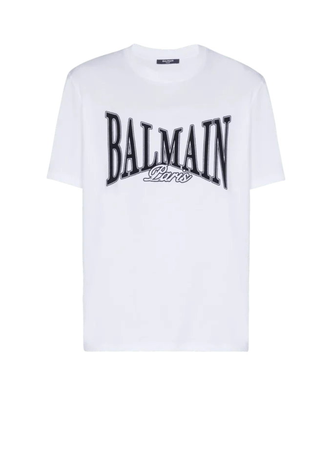 Short-sleeved T-shirt with flocked Balmain College print