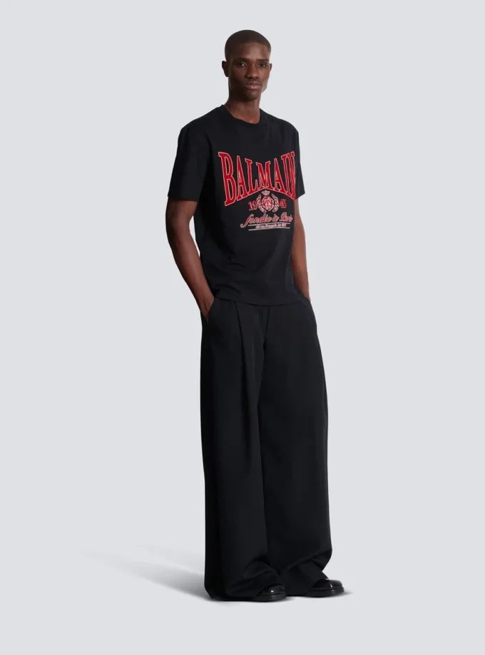 Short-sleeved T-shirt with flocked Balmain College print