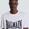 Short-sleeved T-shirt with flocked Balmain College print