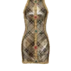 Short sleeveless dress with plaid embroidery