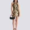 Short sleeveless dress with plaid embroidery
