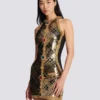 Short sleeveless dress with plaid embroidery