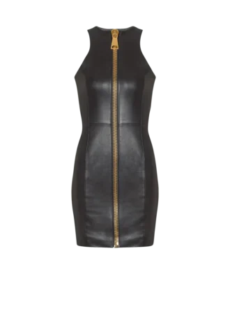 Short sleeveless lambskin dress