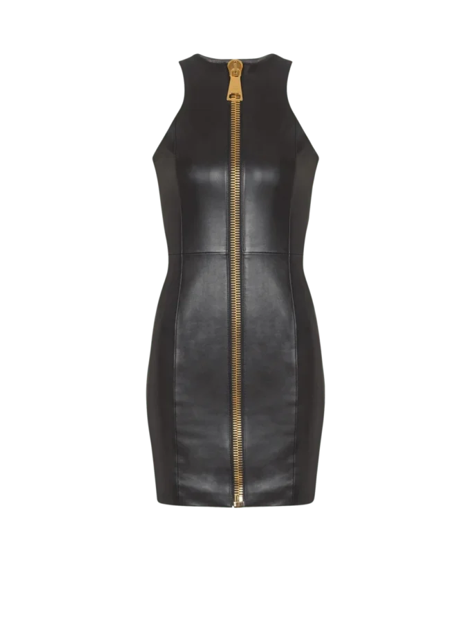 Short sleeveless lambskin dress