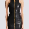 Short sleeveless lambskin dress