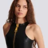 Short sleeveless lambskin dress