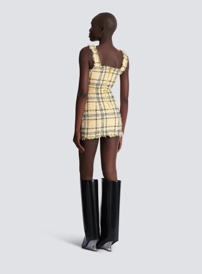 Short strappy dress in glitter tweed Short strappy dress in glitter tweed