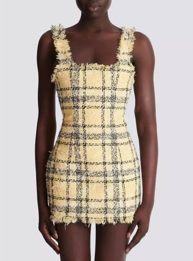 Short strappy dress in glitter tweed Short strappy dress in glitter tweed