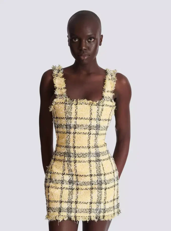 Short strappy dress in glitter tweed Short strappy dress in glitter tweed
