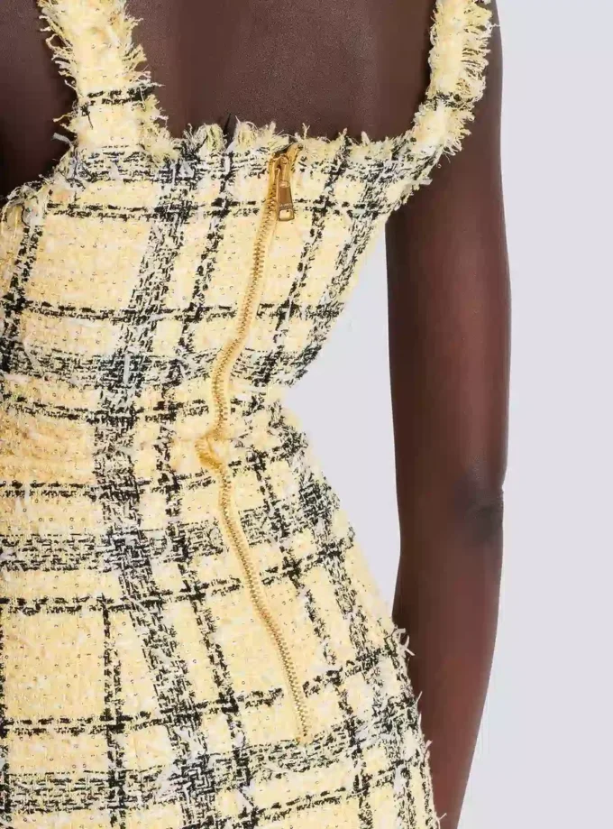 Short strappy dress in glitter tweed Short strappy dress in glitter tweed