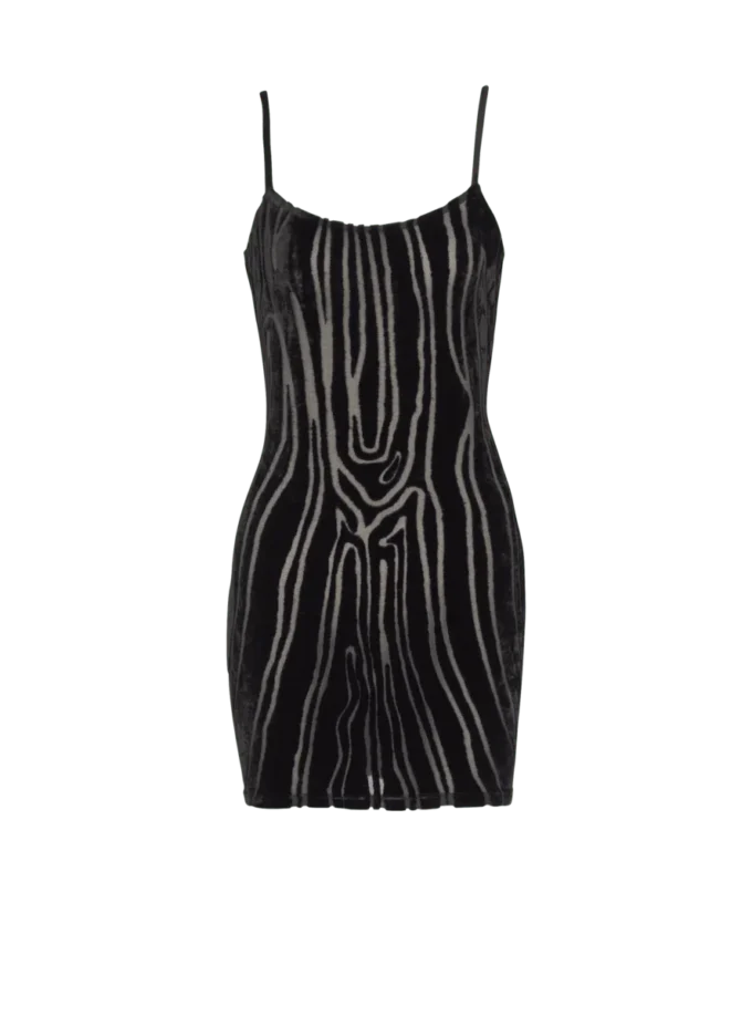 Short strappy dress in zebra-print velvet