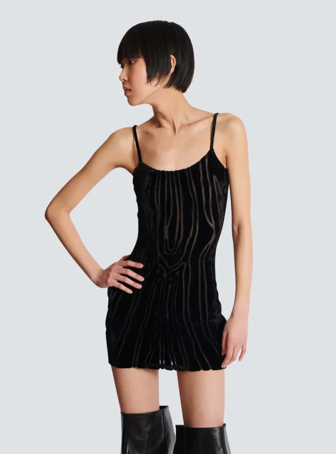 Short strappy dress in zebra-print velvet