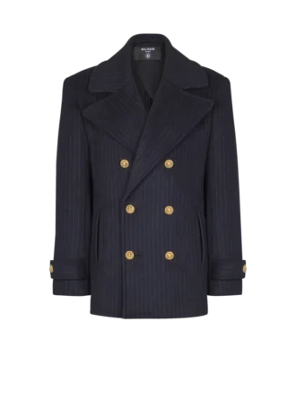 Short striped wool pea coat