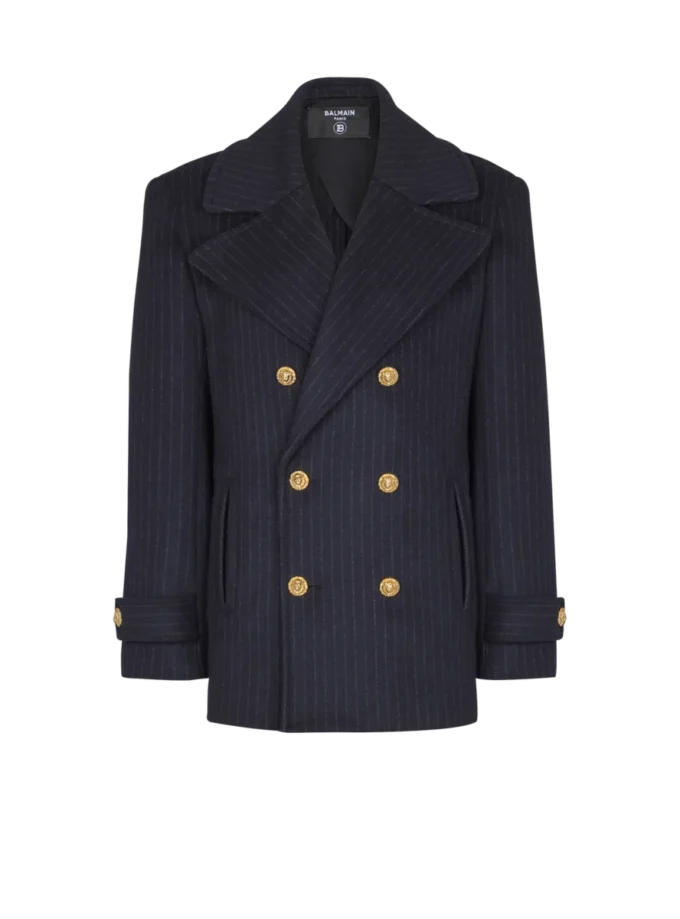 Short striped wool pea coat Short striped wool pea coat