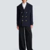 Short striped wool pea coat Short striped wool pea coat