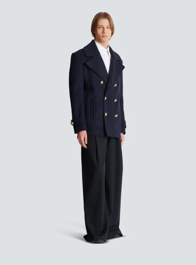Short striped wool pea coat Short striped wool pea coat