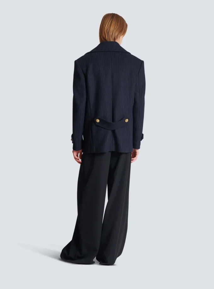 Short striped wool pea coat Short striped wool pea coat