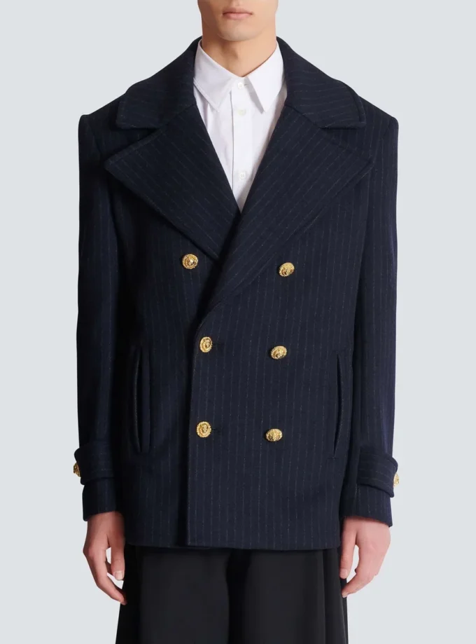 Short striped wool pea coat Short striped wool pea coat