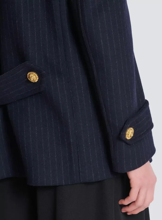 Short striped wool pea coat Short striped wool pea coat
