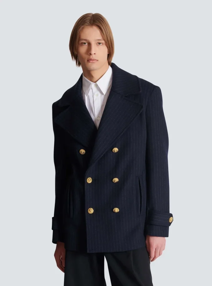 Short striped wool pea coat Short striped wool pea coat