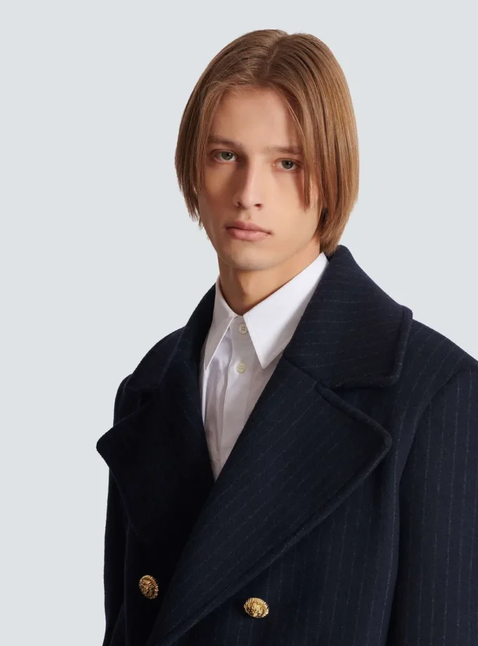 Short striped wool pea coat Short striped wool pea coat