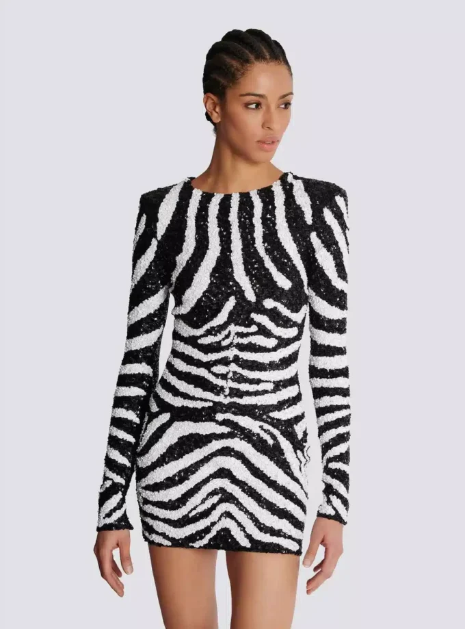 Short two-tone zebra sequin dress Short two-tone zebra sequin dress