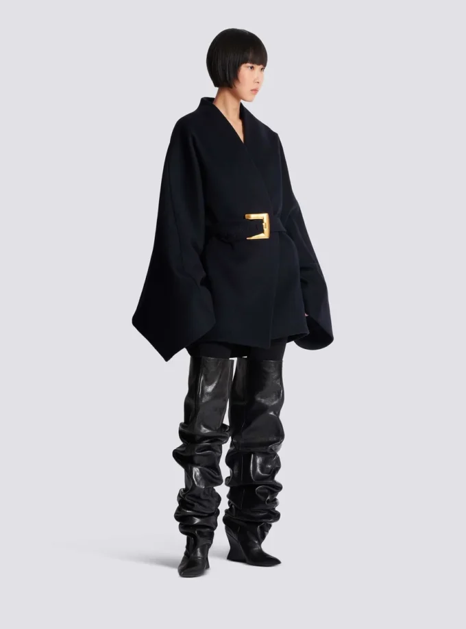 Short wool wrap coat