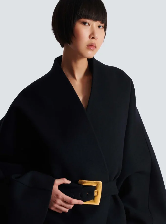 Short wool wrap coat