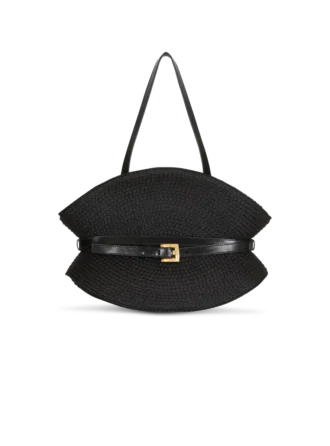 Shuffle Medium bag in calfskin leather and raffia