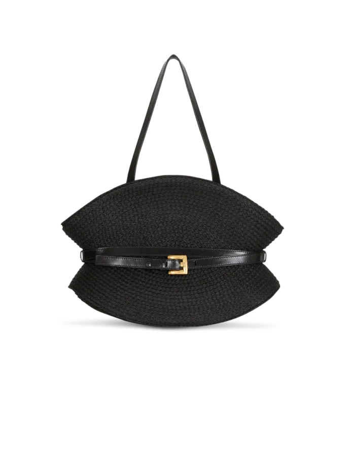Shuffle Medium bag in calfskin leather and raffia Shuffle Medium bag in calfskin leather and raffia