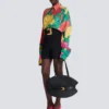 Shuffle Medium bag in calfskin leather and raffia Shuffle Medium bag in calfskin leather and raffia