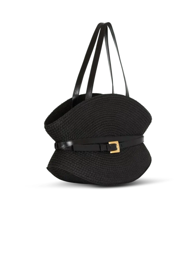 Shuffle Medium bag in calfskin leather and raffia Shuffle Medium bag in calfskin leather and raffia
