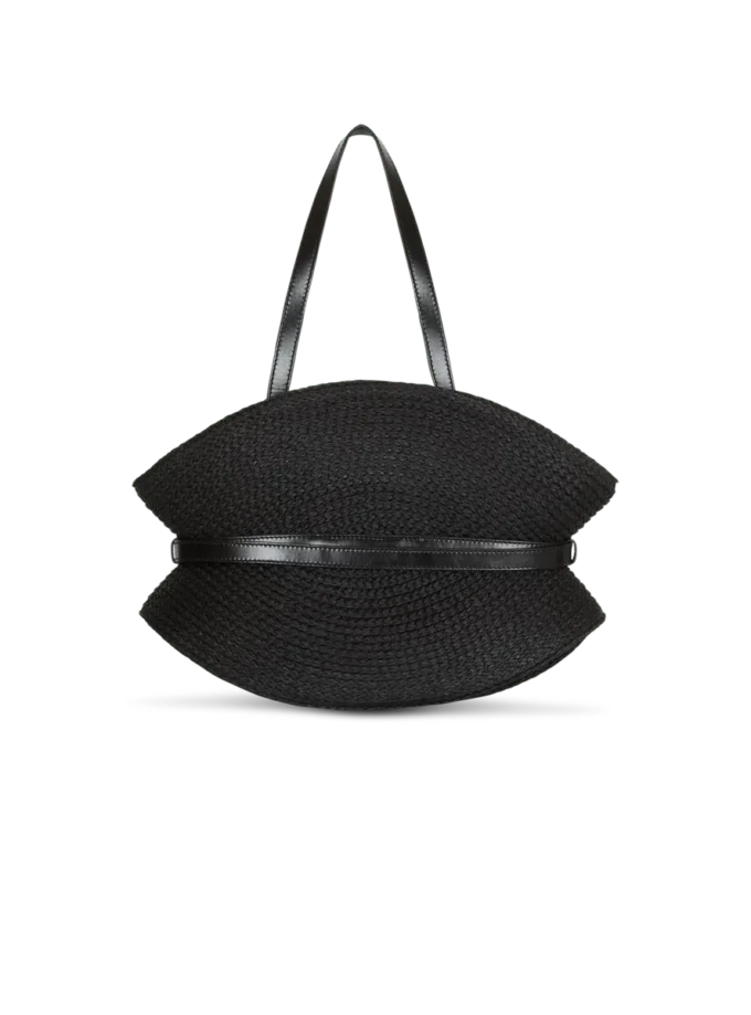 Shuffle Medium bag in calfskin leather and raffia Shuffle Medium bag in calfskin leather and raffia