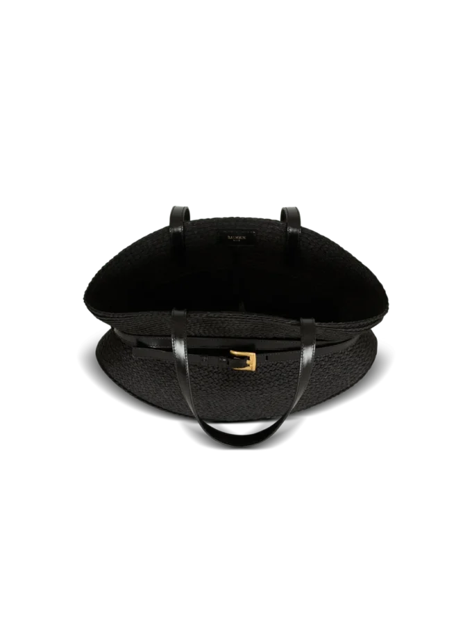 Shuffle Medium bag in calfskin leather and raffia Shuffle Medium bag in calfskin leather and raffia