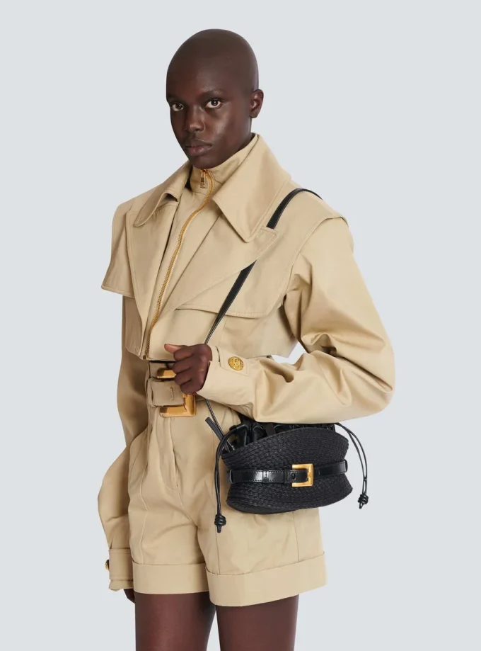 Shuffle Mini bag in calfskin and raffia Shuffle Mini bag in calfskin and raffia
