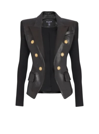 Six-buttons knit lambskin leather jacket Six-buttons knit lambskin leather jacket