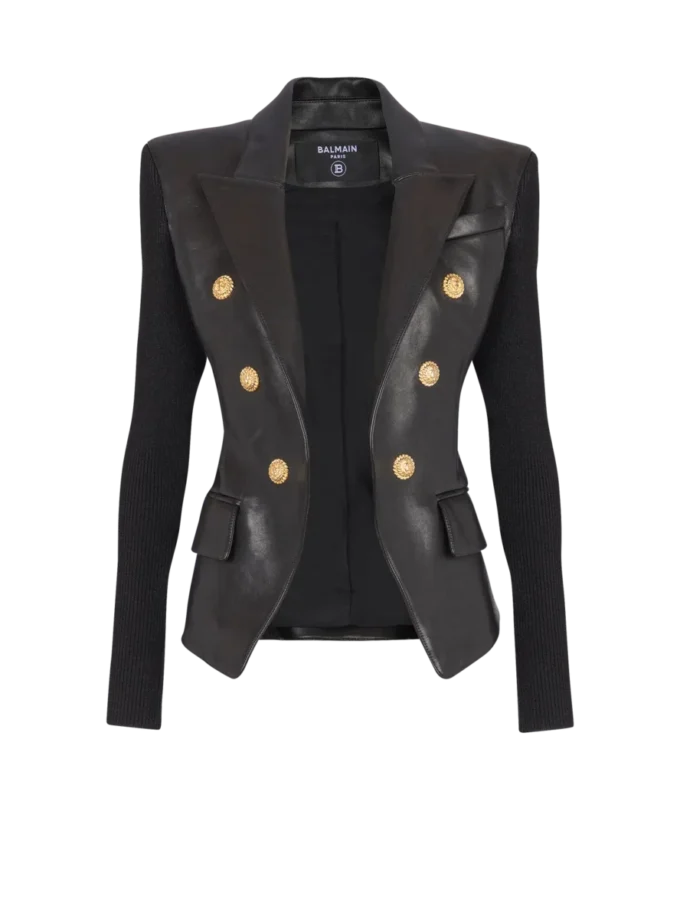 Six-buttons knit lambskin leather jacket Six-buttons knit lambskin leather jacket