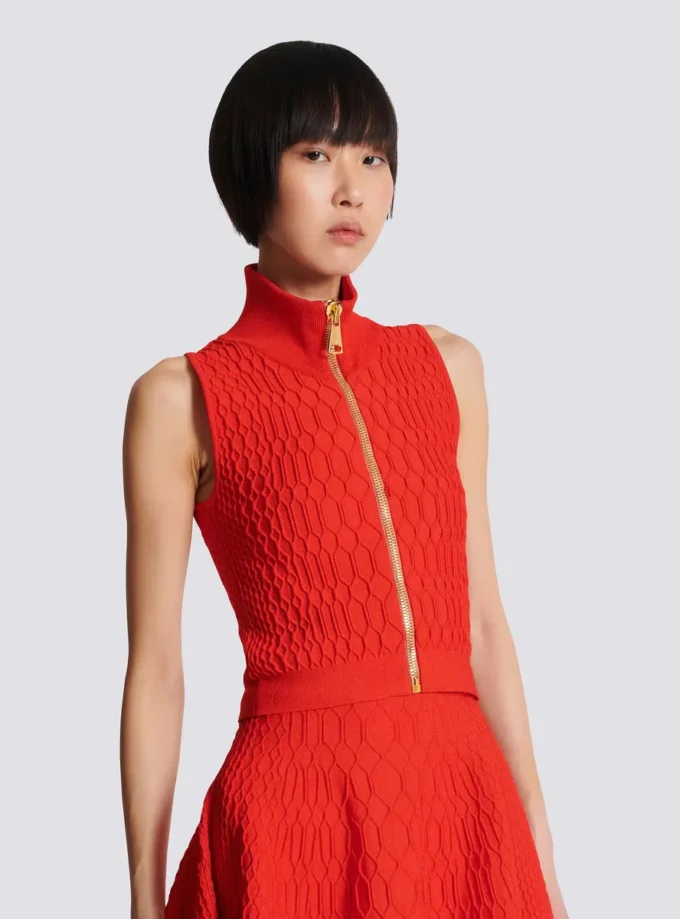 Sleeveless crocodile-knit top Sleeveless crocodile-knit top