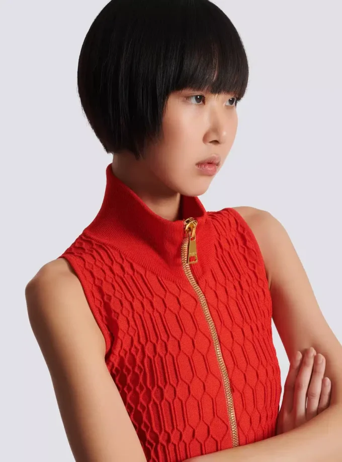 Sleeveless crocodile-knit top Sleeveless crocodile-knit top