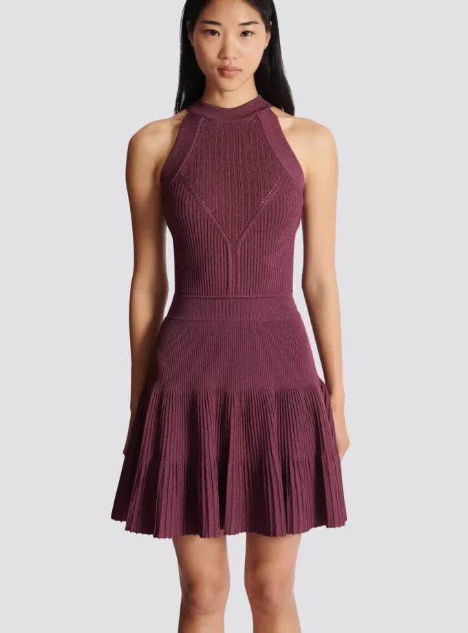 Sleeveless flared dress in openwork knit Sleeveless flared dress in openwork knit