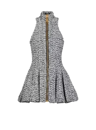 Sleeveless flared tweed dress