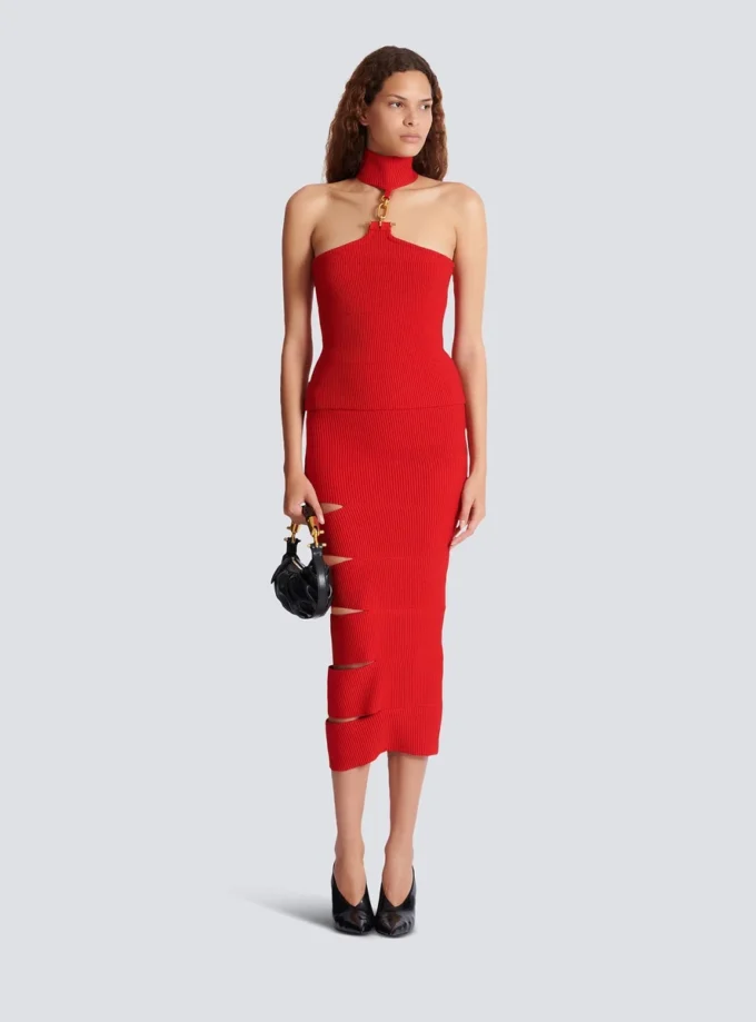 Long knit skirt with cut-outs
