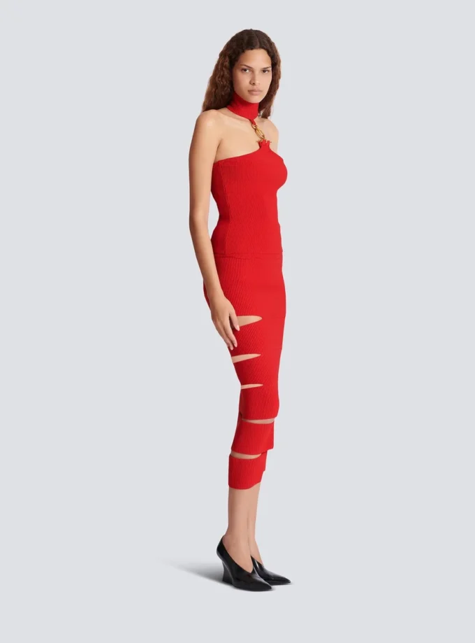 Long knit skirt with cut-outs