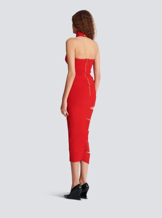 Long knit skirt with cut-outs