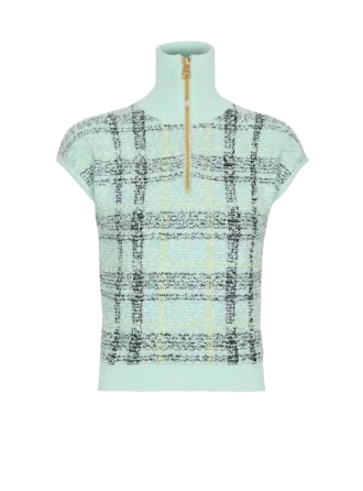 Sleeveless plaid tweed top