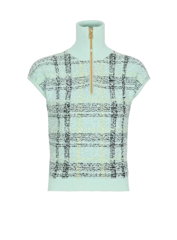 Sleeveless plaid tweed top Sleeveless plaid tweed top