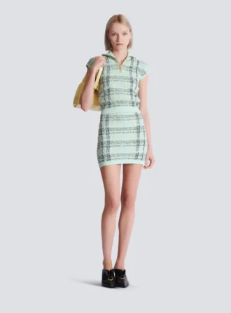 Sleeveless plaid tweed top